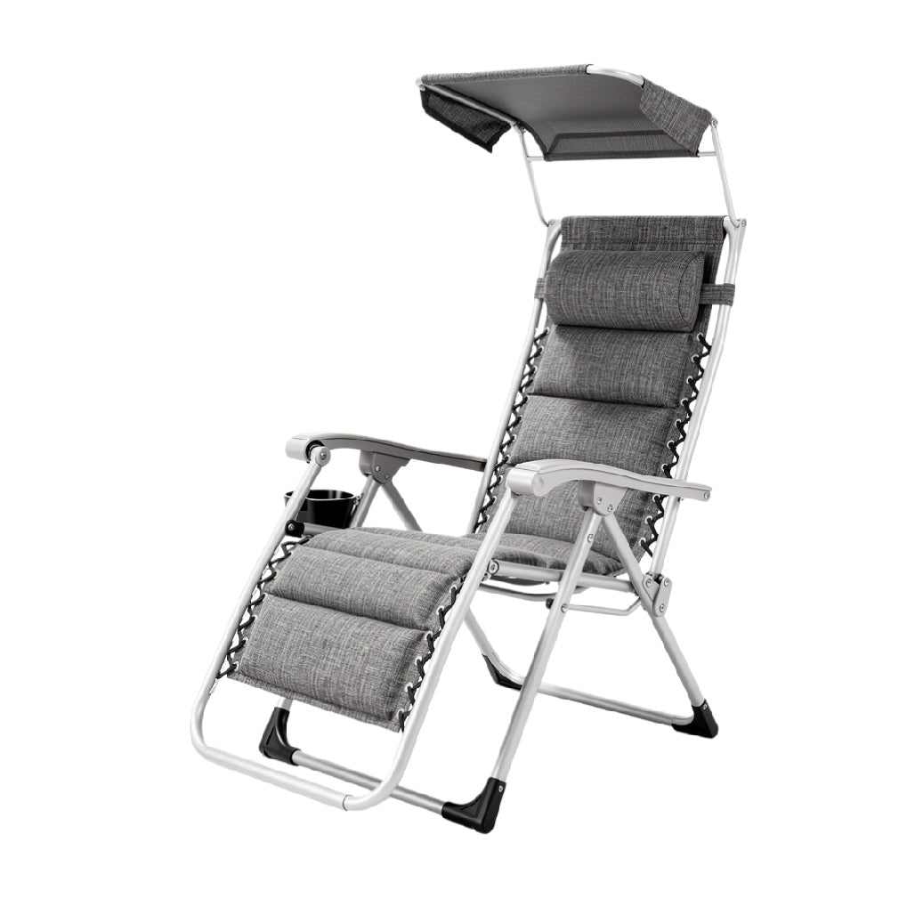 Adjustable Reclining Lounge Chair with Canopy and Cup Holder