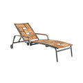 Adjustable Outdoor Lounge Chair with Wooden Slats and Wheeled Base