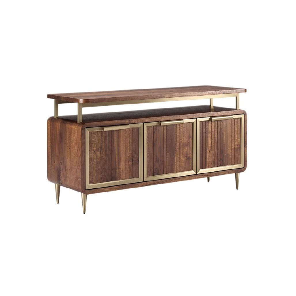 Mid-Century Modern Walnut Sideboard with Brass Accents